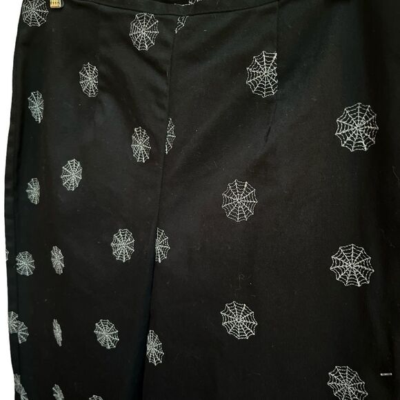 Vintage Black Cotton Trouser Pants with Metallic Silver Cobwebs Size 6 - Picture 5 of 6